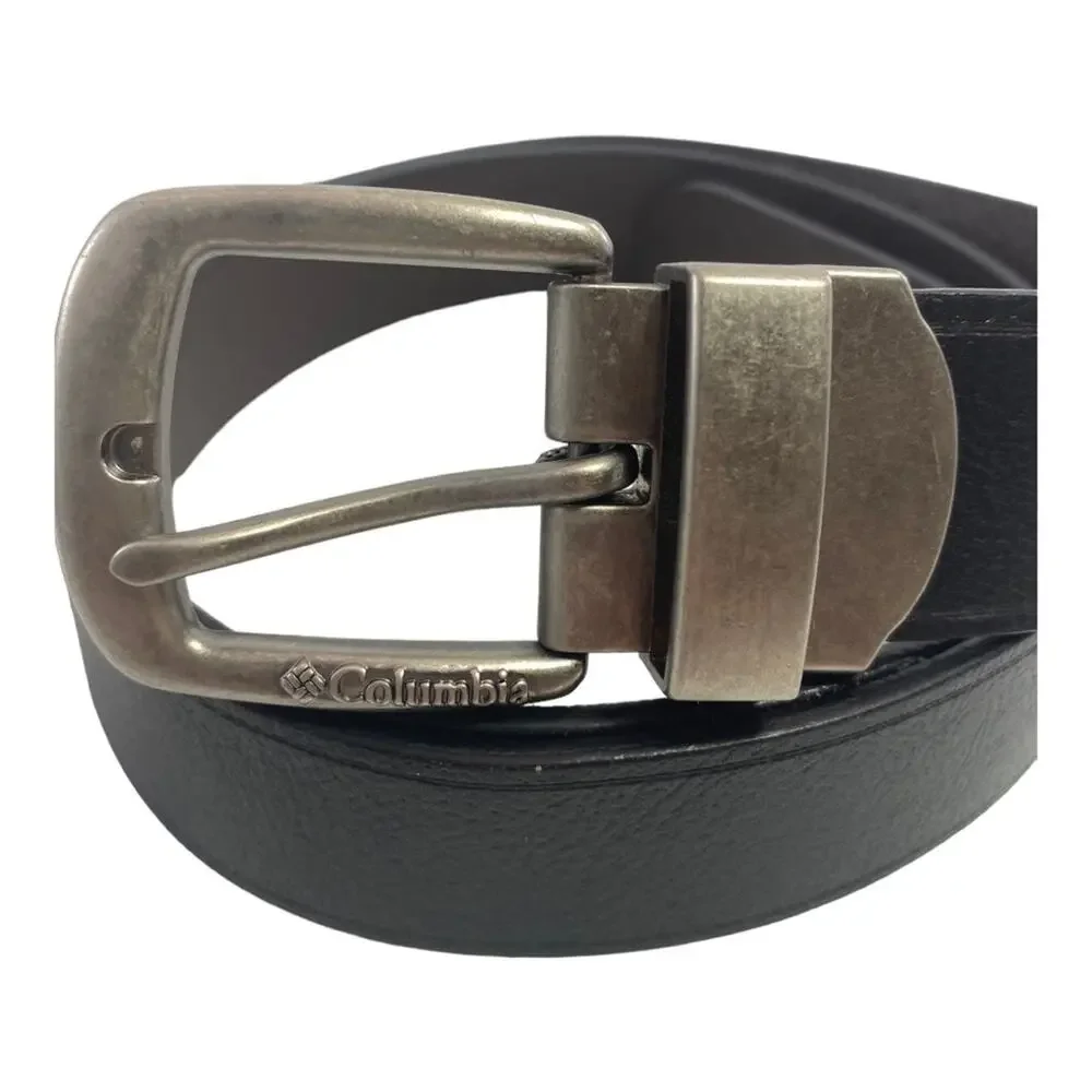 Columbia Adler Reversible Brown Black Silver Buckle 38-40 Leather Belt